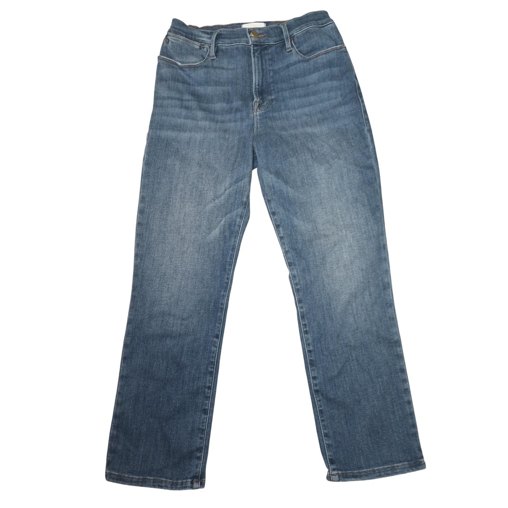 Frame Le High Straight Jeans Womens 31 Medium Wash Blue Denim High Rise Casual